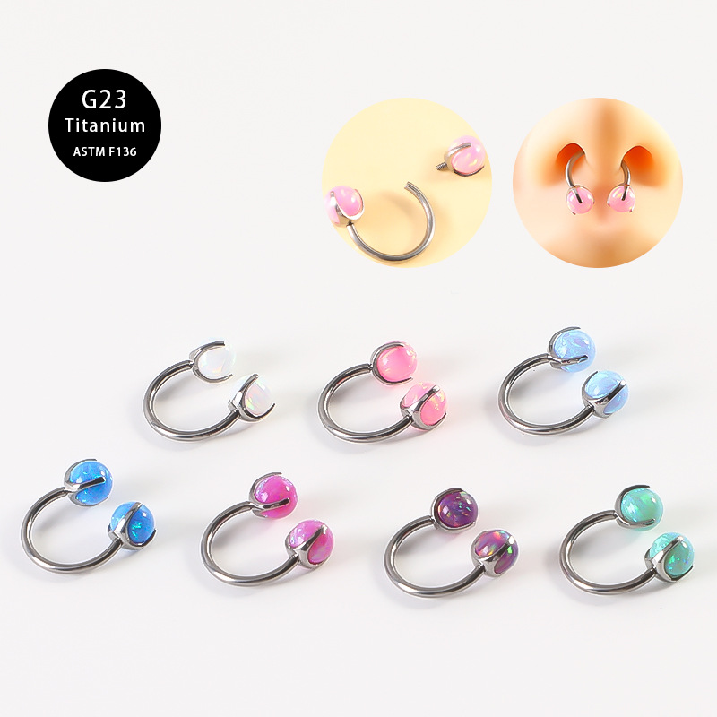 Implant-Grade G23 Titanium Steel Nasal Septum Ring with Internal Teeth, Opal Titanium Earrings, Horseshoe Nose Ring, Ear Bone Stud Ring