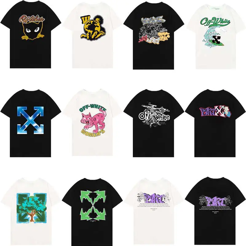 OFF WHITE T-shirt men Monet oil painting arrow printing round neck loose OW short sleeve women in stock wholesale