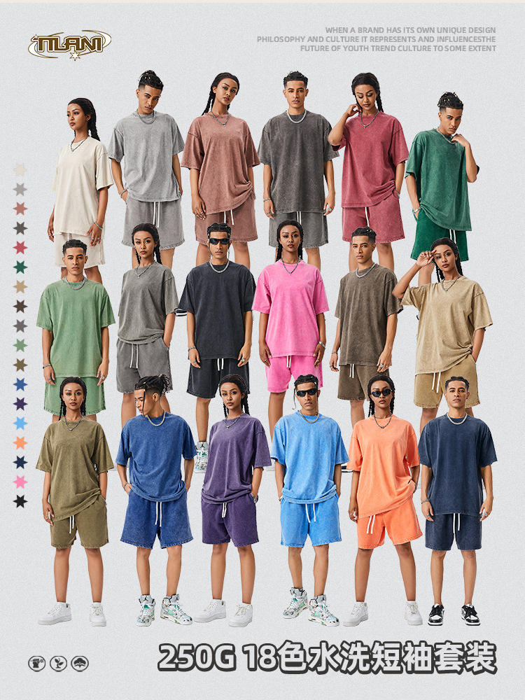 TILANI Men's Summer Couple Loose Short-sleeved Shorts Set American Fashion Brand Casual T-shirt Men's Two-piece Set