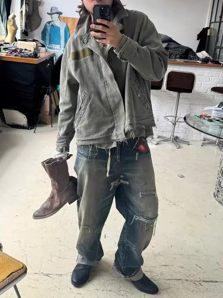 No Faith Studios Heavy-Duty Washed Distressed Knife-Cut Red-Edged Japanese Limited Edition Jeans