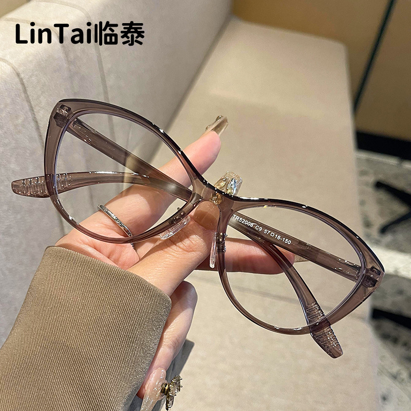 TR52008 New Style Personalized Fashion Cat's Eye Glasses Retro Big Face Slimming Anti-Blue Light Glasses Street Shot Big Frame