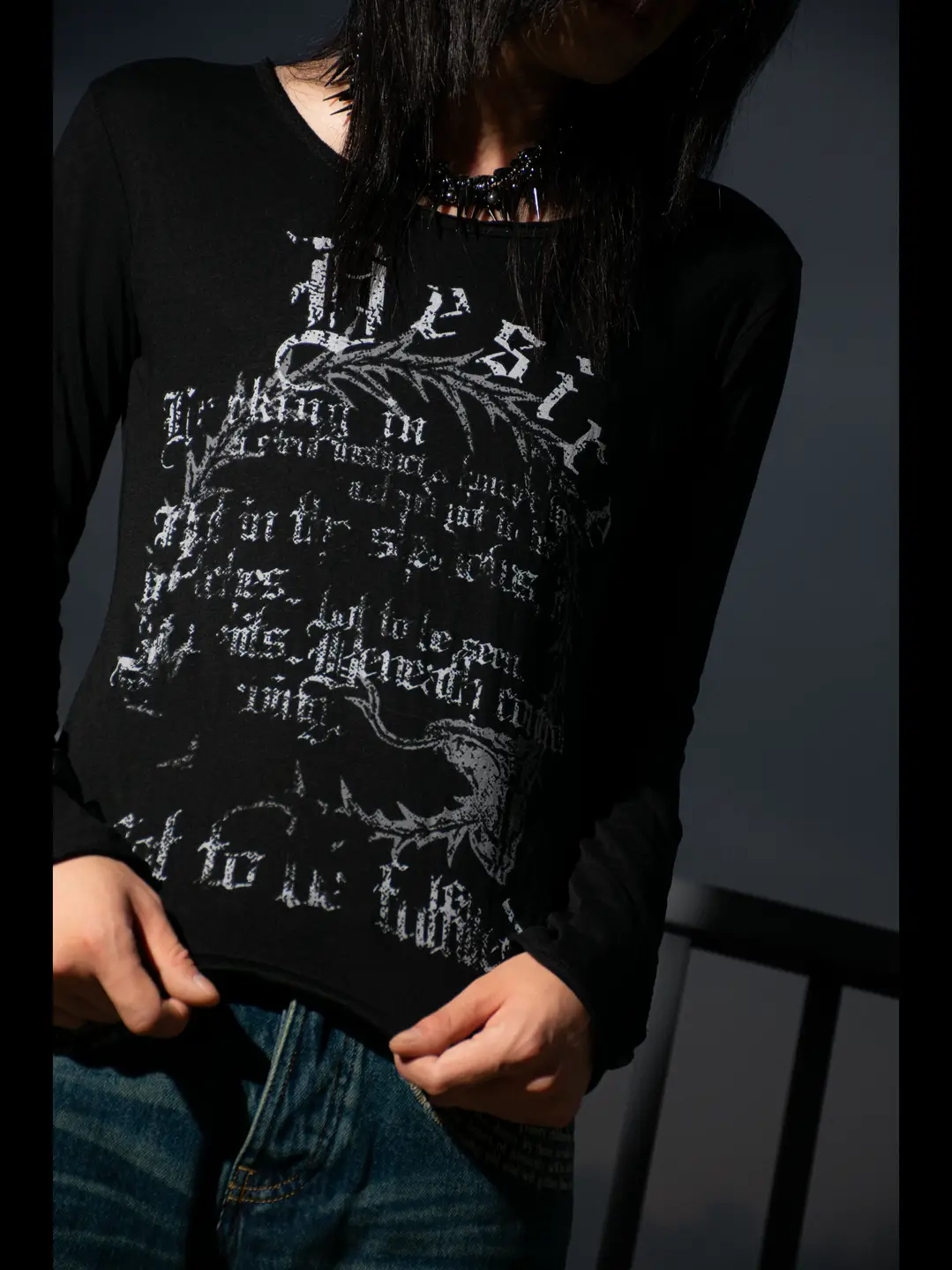 Land of Larkwood/ "Evil" Serpent Print Gothic Subculture Punk Elastic Tight-Fitting Crew Neck Long Sleeve