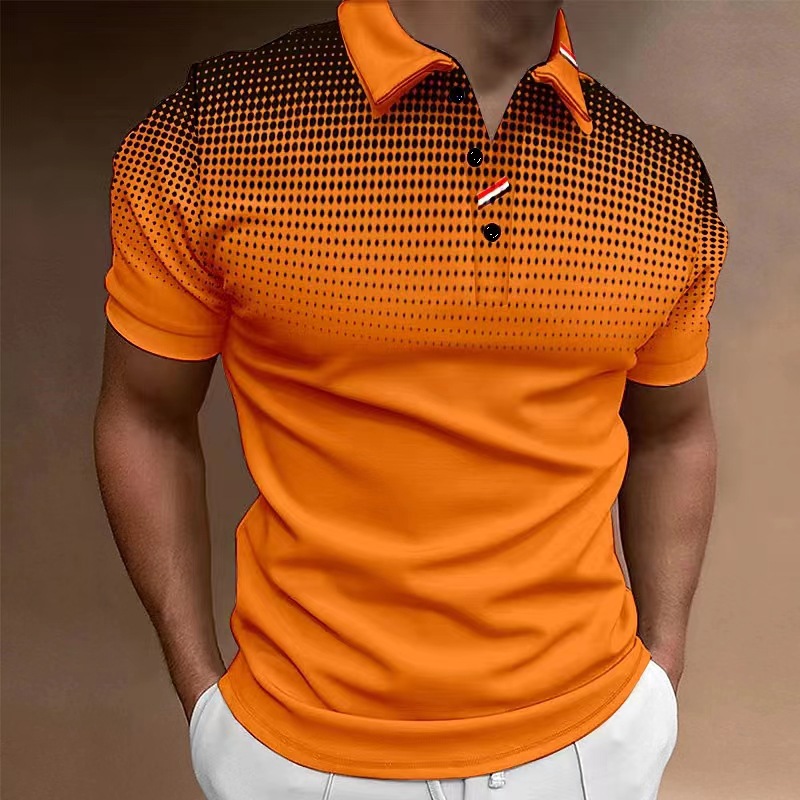 2024 cross-border Amazon new polka dot gradient printed short sleeve European and American men's slim casual polo top
