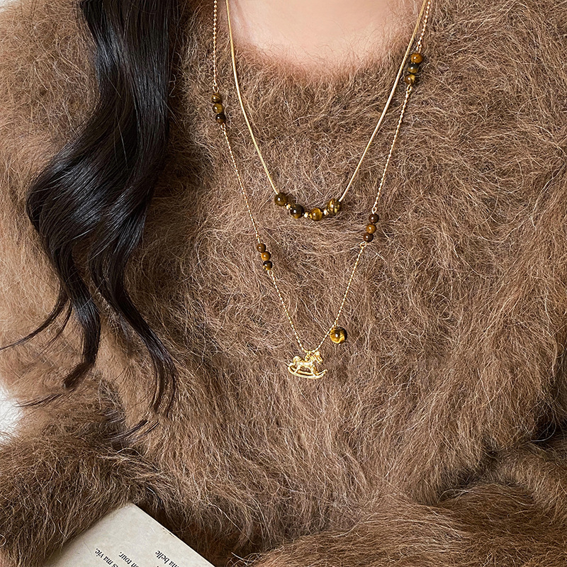 Little Tiger Eye Stone Necklace for Women 2025 New Style Sweater Chain Autumn/Winter Long Accessories 2025 Year of the Snake Zodiac Year
