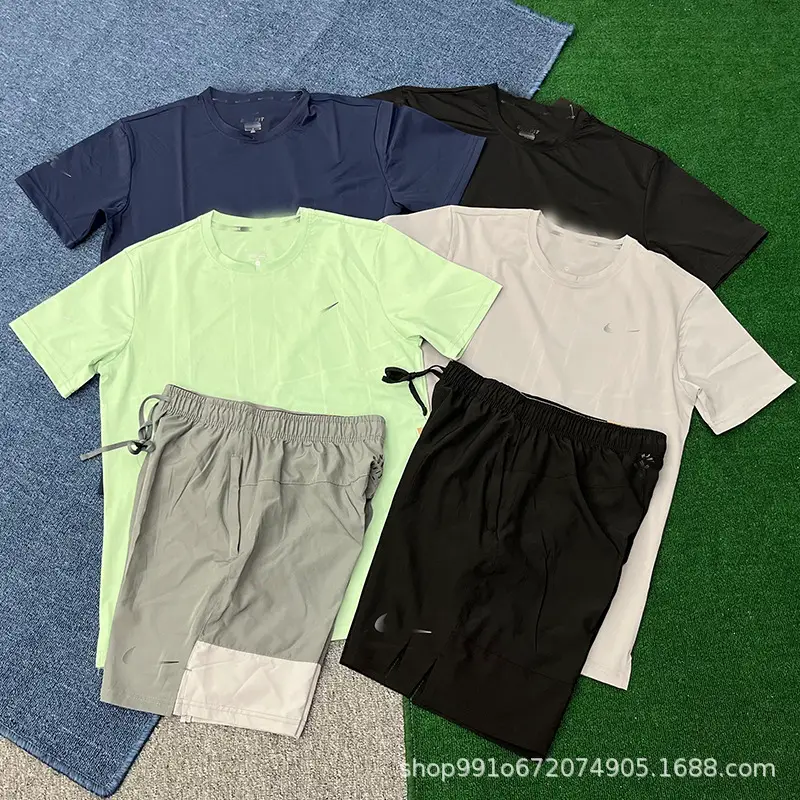 Foreign Trade Logo Suit Ice Silk Short-Sleeved Shorts for Men and Women Training Fitness Running Quick-Drying Breathable Summer Loose Trendy