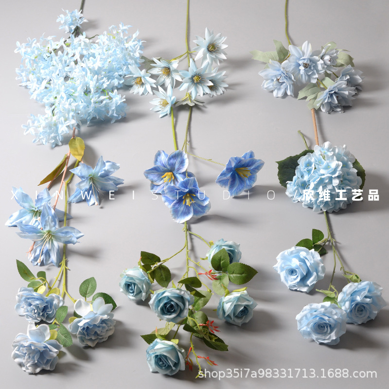 Blue Artificial Flower Bouquet, Artificial Silk Flower, Plastic Flower Arrangement, Wedding Decoration, Wedding Decoration, Hosting