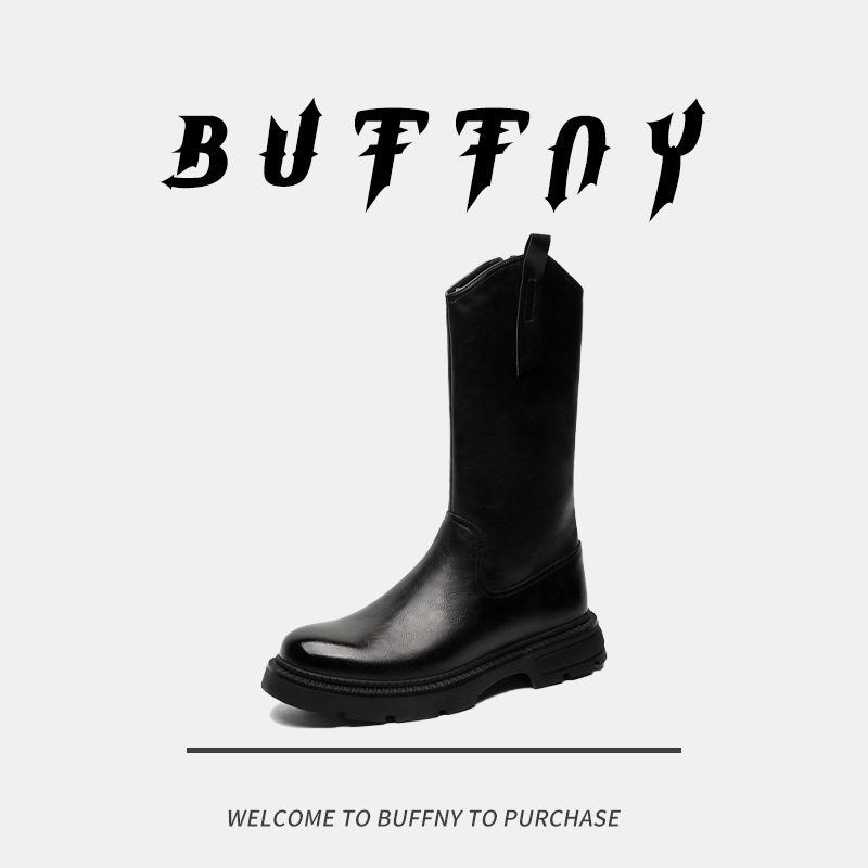 British Style Retro Long Boots with Thick Soles and Height-Increasing Features, Denim Boots, 2026 Autumn Classic Model, Motorcycle Style Trendy Rider Boots
