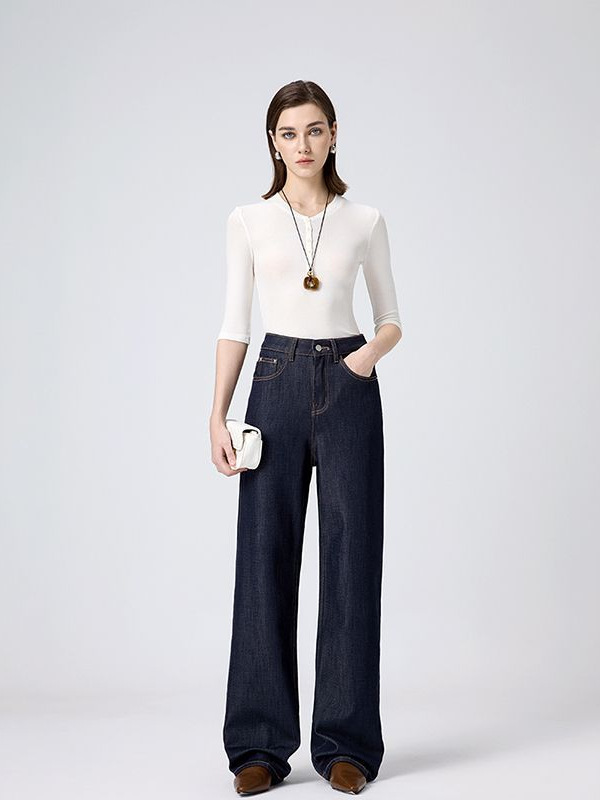 Micro-elastic fade-proof 2025 spring new relaxed-fit slim straight jeans ladies jeans floor-length pants