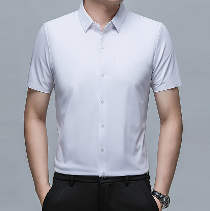 Seamless Ice Silk Short-Sleeved Thin Shirt for Men, New Summer Style, Business Casual, No-Iron, Solid Color Shirt, Anti-Wrinkle, Slim Fit