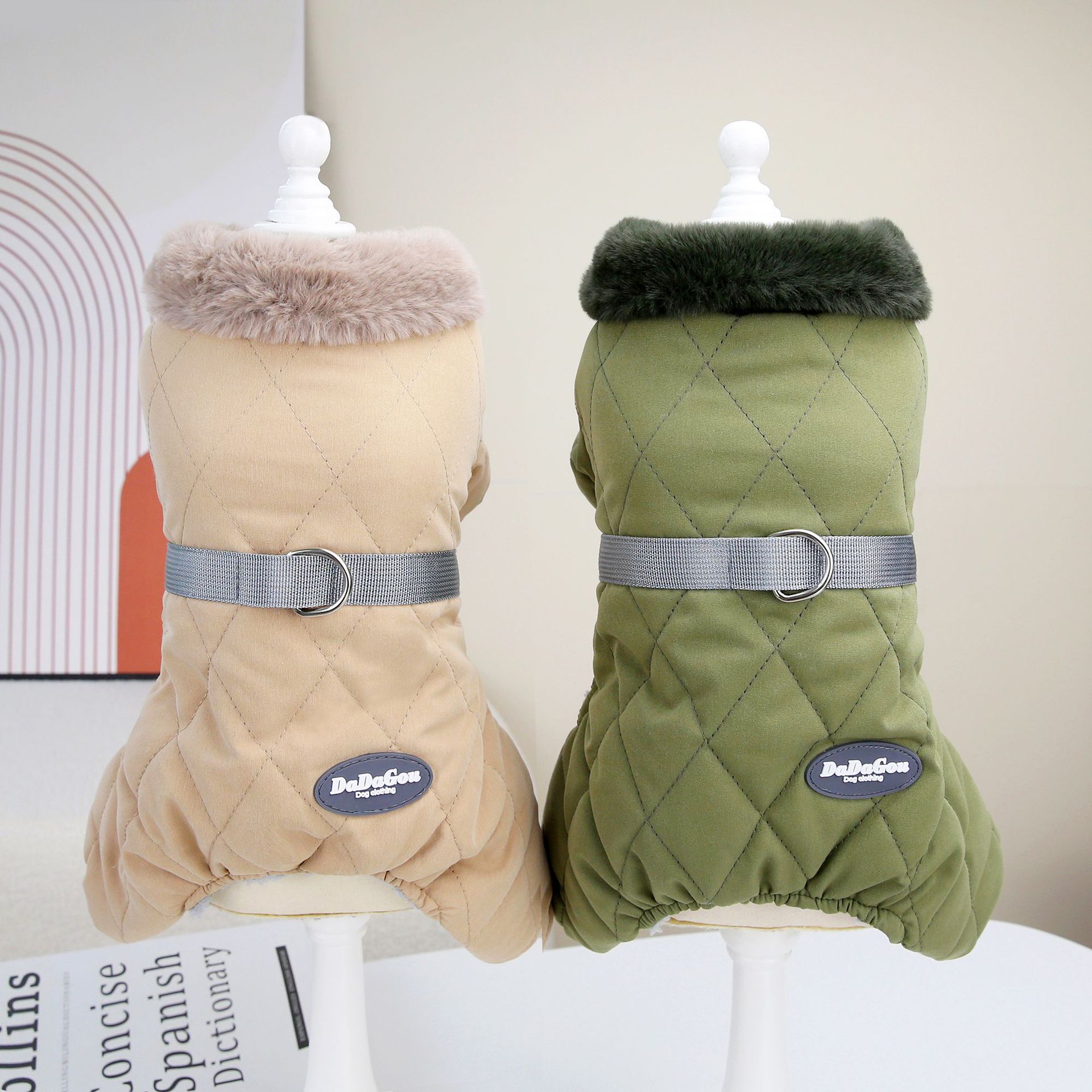 Pet clothes dog clothes autumn and winter clothes Teddy pet clothing winter with pull ring 23 diamond-shaped plaid four-leg cotton-padded clothes