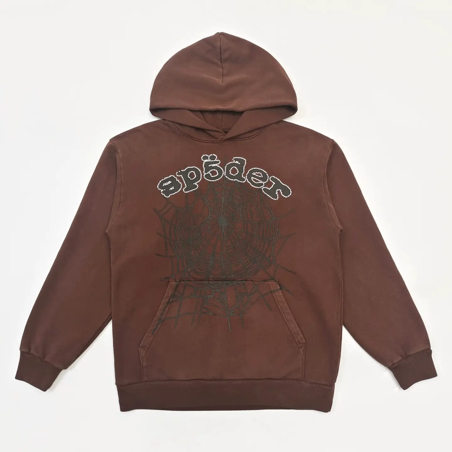 Sp5Der Black Mesh Rhinestone Printed Sweatshirt American High Street Hoodie