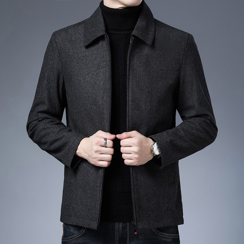 Woolen Warm Lapel Jacket Autumn and Winter Casual Men's Simple Dad Jacket Autumn and Winter Jacket Cross-Border E-Commerce