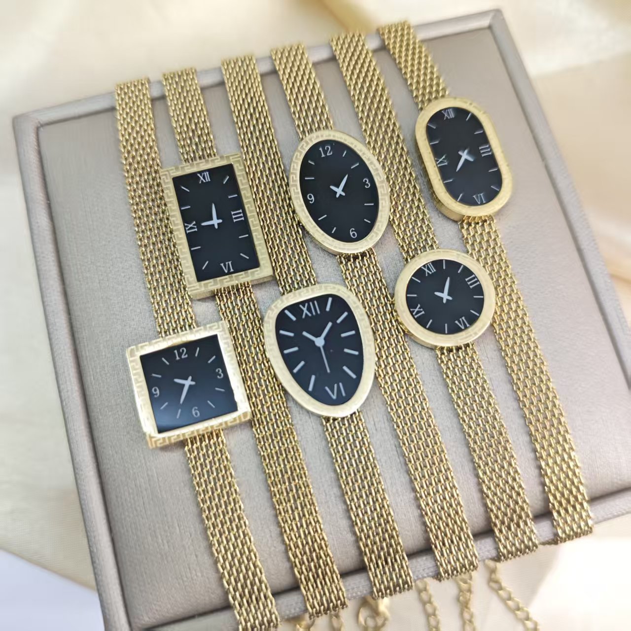 European and American Trendy New Hollow Mesh Watch Bracelet, Light Luxury Niche Stainless Steel Watch Band Chain, Cross-Border Hot-Selling Hand Accessory
