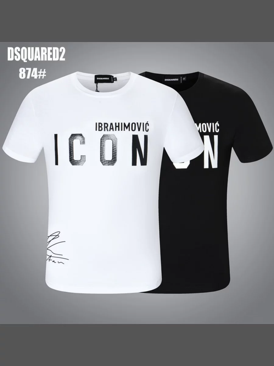 European and American High Street Fashion Brand Summer D2 Short-Sleeved T-Shirt for Men Dsq Simple Icon Print Fashion Trendy Round Neck Half-Sleeve