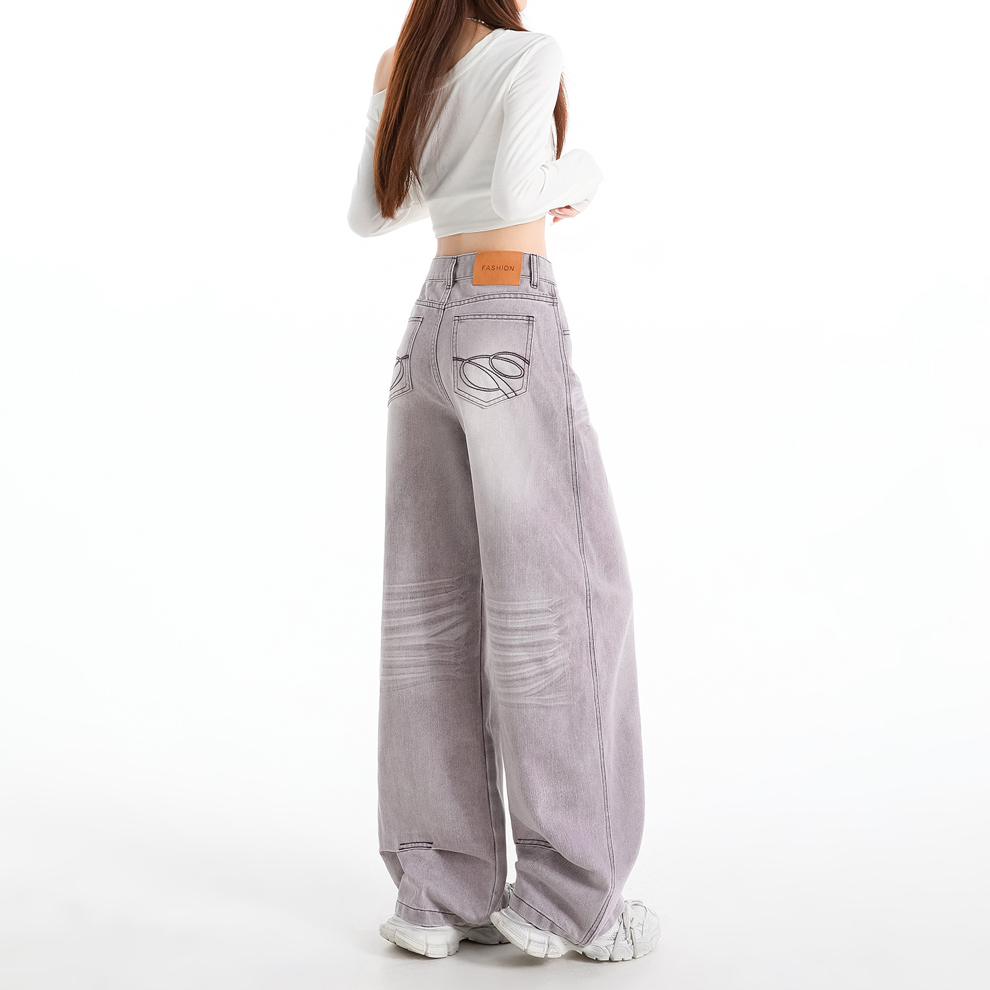 2026 Spring New Style Pink-Purple High-Waisted Loose Straight-Leg Jeans Wide-Leg Jeans Women's Trendy Pants
