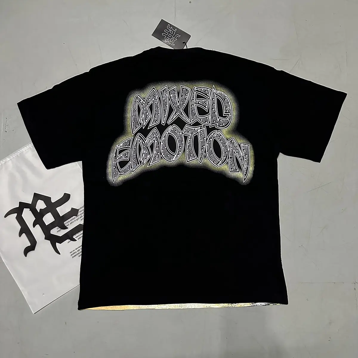 Mixed Emotion Seaside Running Angel Print Rhinestone Double Yarn Pure Cotton Short-Sleeve T-Shirt for Men and Women