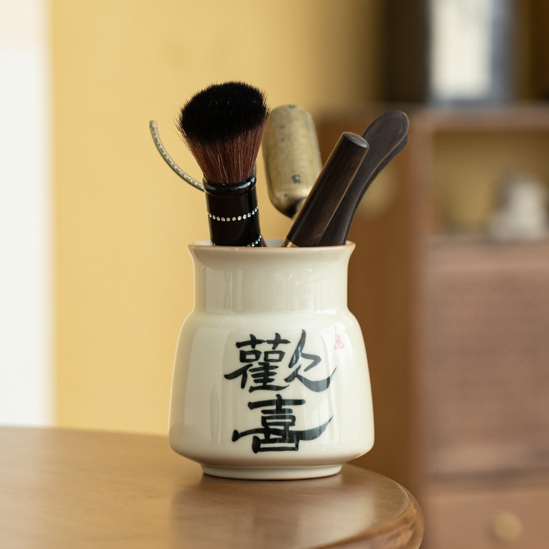 Ice Table Handwritten Happy Tea Ceremony Six Gentlemen Tea Bucket suit Tea Set Accessories Bamboo Ebony Wood Tea Spoon Tea Needle