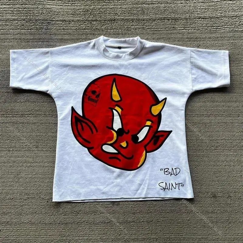 Short Sleeve T-Shirt Kd Is Cartoon Little Devil Graffiti Print hip hop Men and Women Summer Casual Loose Couple Shirt Tops