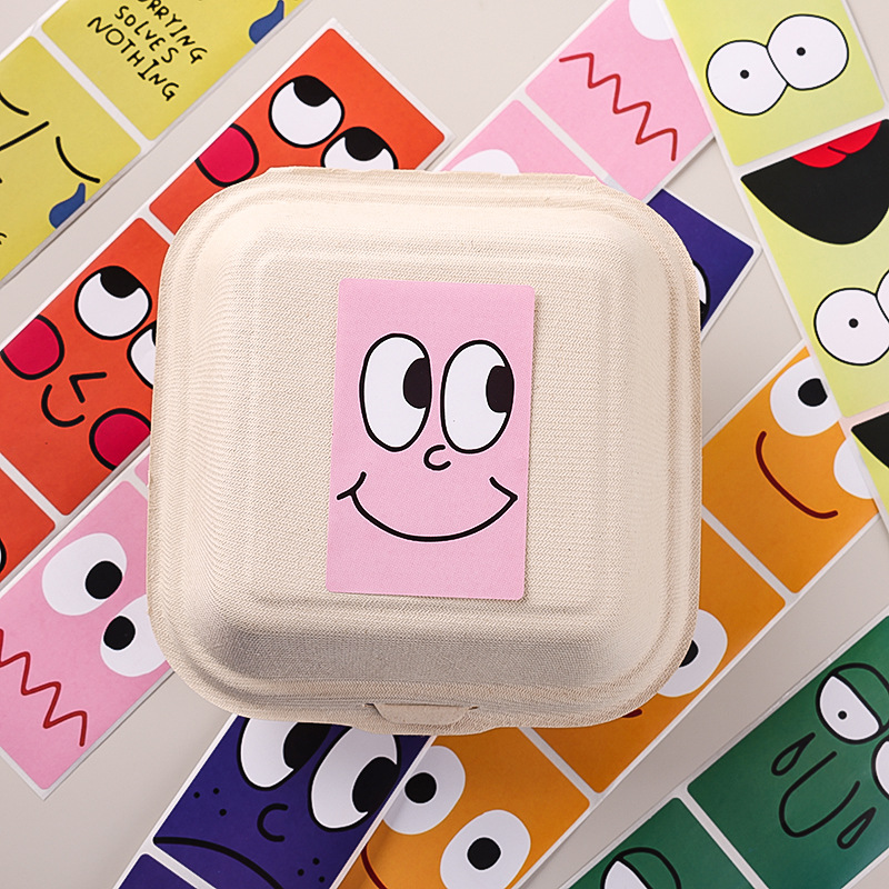 Funny Expression Packaging Stickers, Fun Style Rectangular Self-Adhesive Stickers
