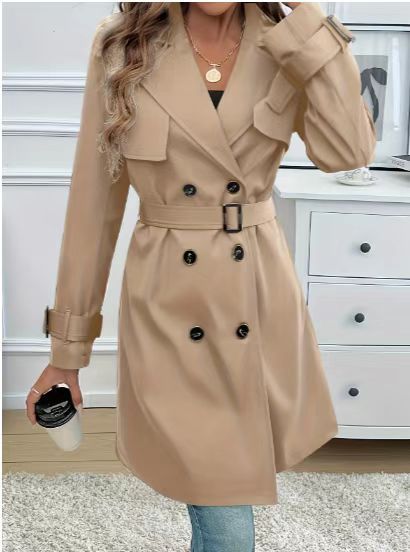 2025 Autumn New European and American Amazon Cross-Border Double-Breasted Fashion Casual Windbreaker Jacket Suit Waist-Cinching Women's