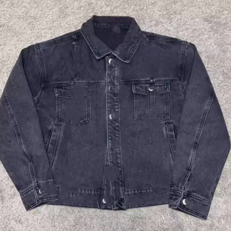 Washed black fabric denim jacket set, customized according to pictures