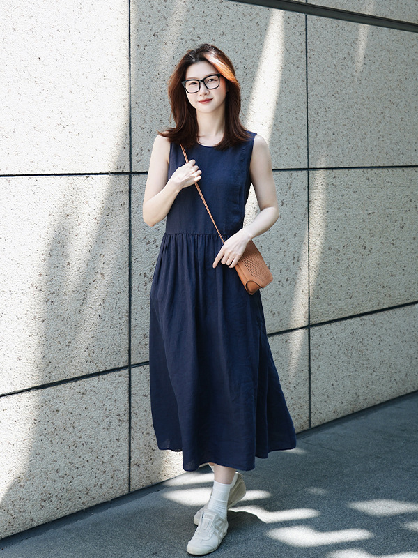 Women's Clothing 2026 Spring and Summer New Style Linen Plain Long Sleeveless Dress High-End Resort Style Long Dress