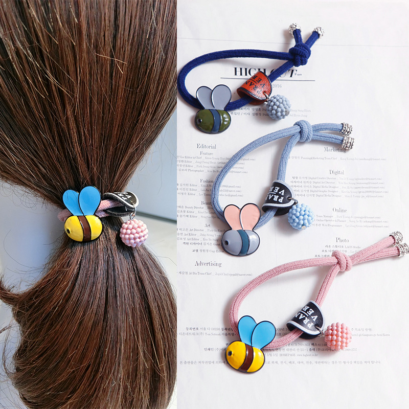 Korean Spring and Summer New Super Cute Retro Little Bee Knot Hair Rope Hair Band Hair Rubber Band Hair Accessories