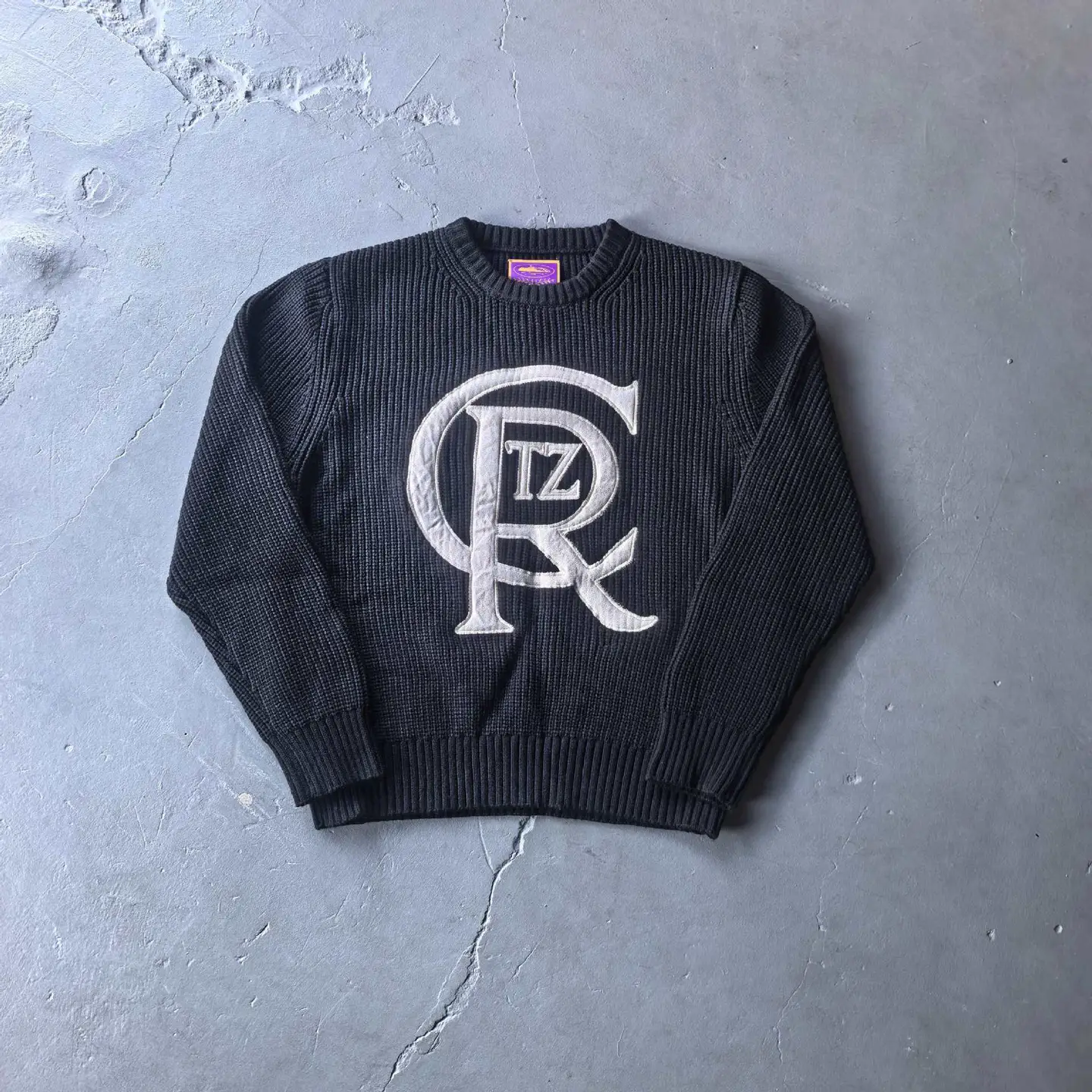 Drill Style American Street Hip-Hop Embroidered Letter Stand-Up Collar Zipper Cardigan Knit Sweater Men's Trendy Brand Jacket