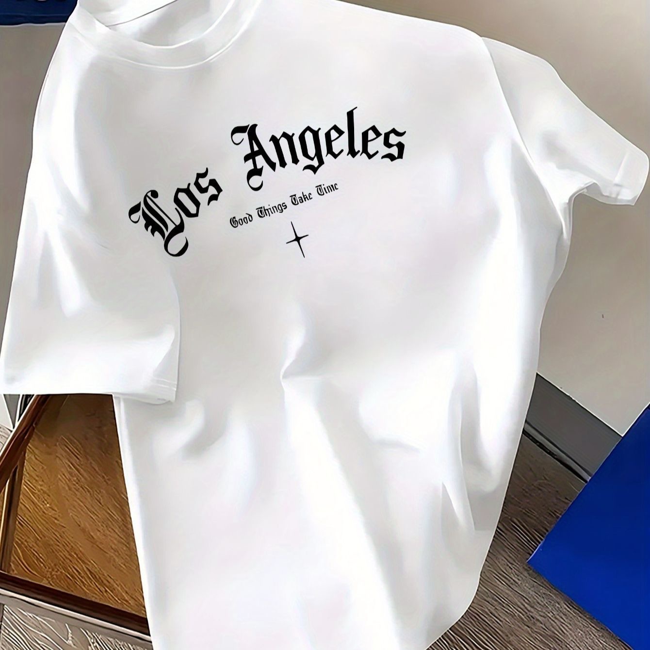 Cross-Border Men's Los Angeles Graphic T-Shirt - Casual and Versatile Round Neck Design Suitable for Summer