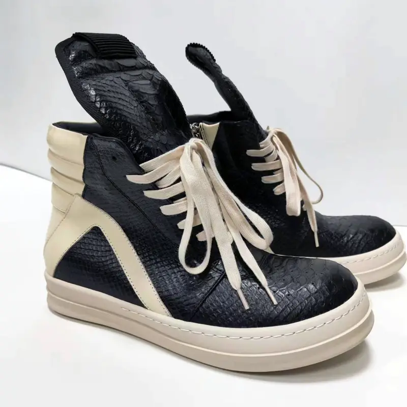 Ro New arrival Inverted Triangle High-Top Shoes Men's Dragon Snake Pattern Genuine Leather Sneakers Increased Shoelace Athleisure Short Boots Fashion Trendy