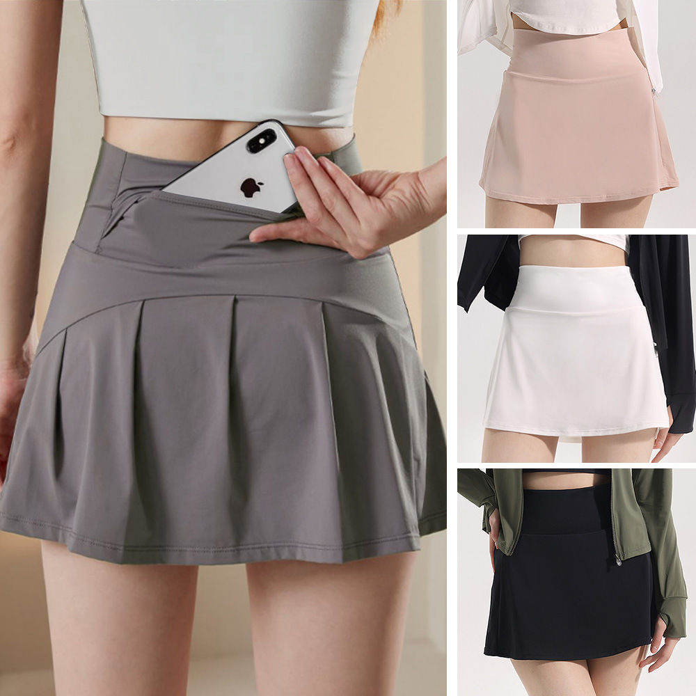 Summer Ice Silk Sports Sun Protection Short Skirt Yoga Skirt with Lining to Prevent Exposure High-Waisted Quick-Dry Tennis Skirt A-Line Skirt New Style