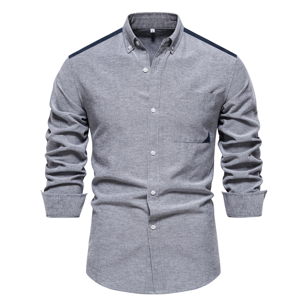 2024 Spring New Cross-border European-size Oxford Spinning Shirt Men's Casual High-end Color-matching Long-sleeved Shirt for Men