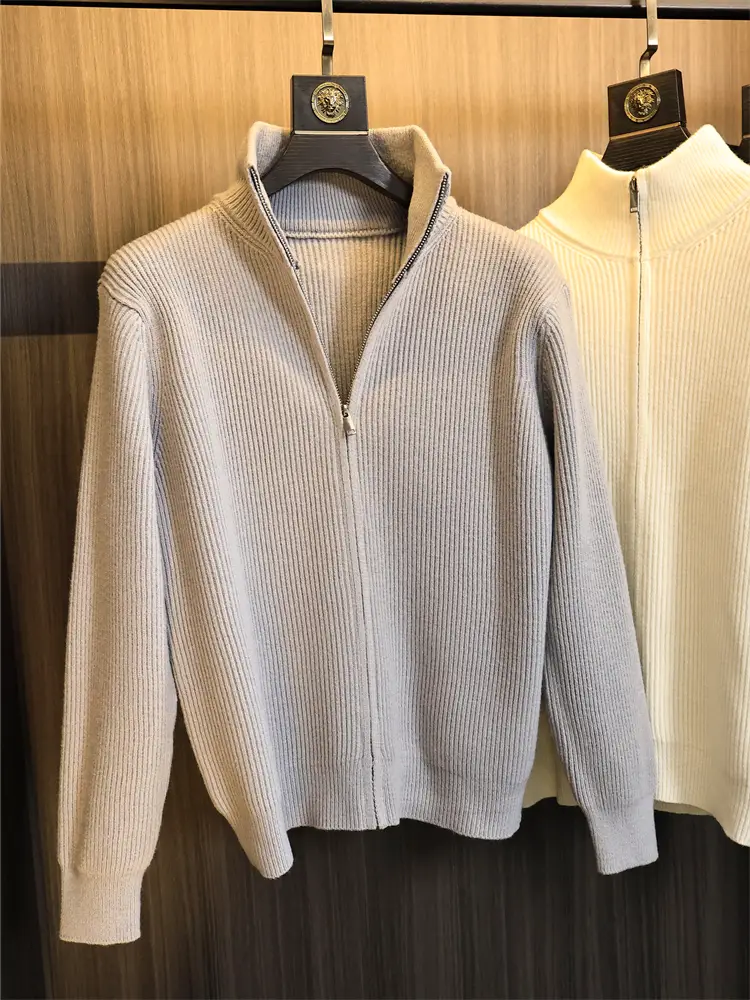Order from the Island Country! Japanese Style Retro! Autumn and Winter Men's Pure Color Versatile Delicate and Soft Stand-Up Collar Knitwear Cardigan