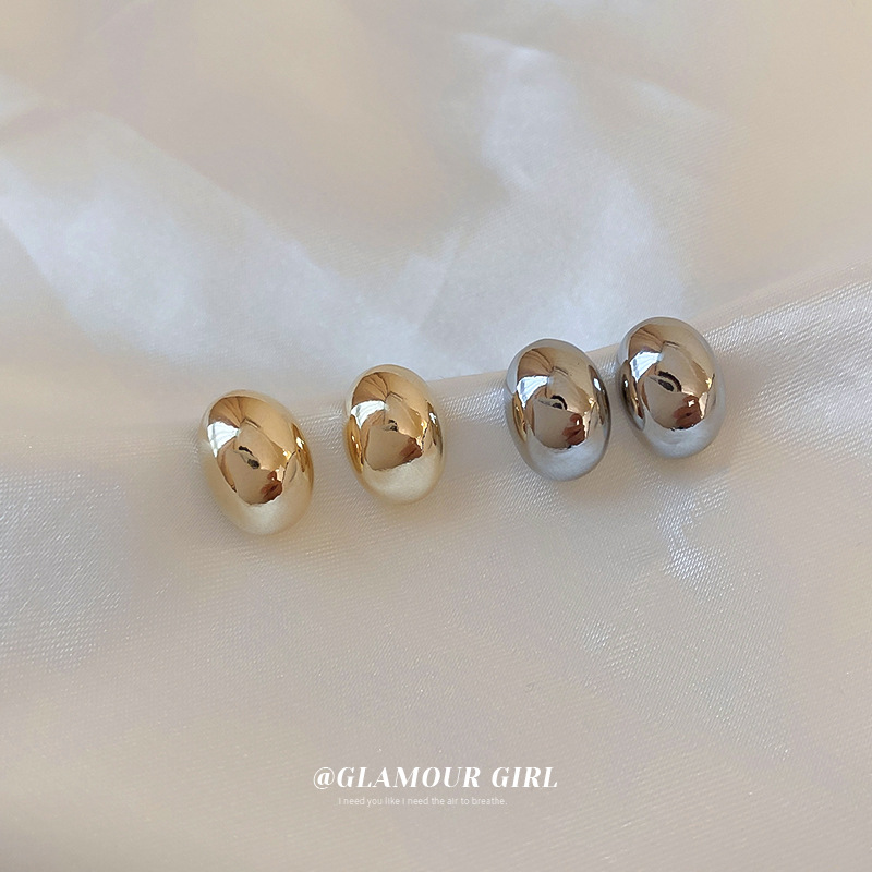 Real Gold Electroplated Silver Needle Bean-Shaped Earrings, Trendy Ins-Style Metal Earrings, 2026 New Fashion Versatile Earrings for Women