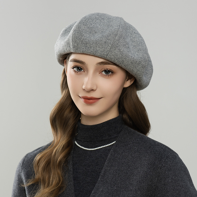 Casual Versatile Beret for Women Autumn and Winter Korean Style Large Head Circumference Octagonal Hat Wool Painter Hat Wholesale Customization
