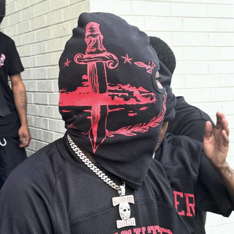 Corteiz Alcatraz Island Hip Hop Sword Printed Waffle Mask Unisex Street Fashion Brand Headgear Hat