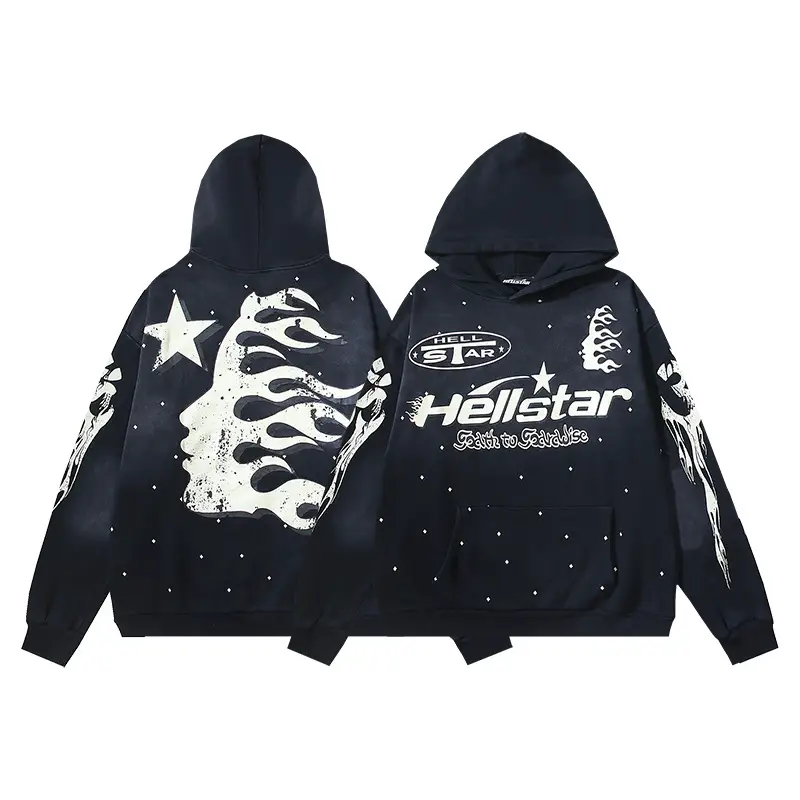 High-Quality European and American Trendy Brand Hellstar Hip-Hop Printed High-Quality Cotton Tops for Men and Women Hip-Hop Hooded Sweatshirts