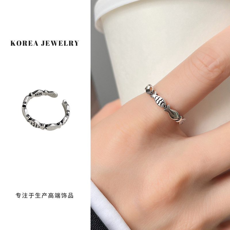 Lan Zhi Small Fish Tail Finger 925 Silver Ring for Women, Niche Design Jewelry, Fashionable, Simple, Versatile, Personalized Open Ring