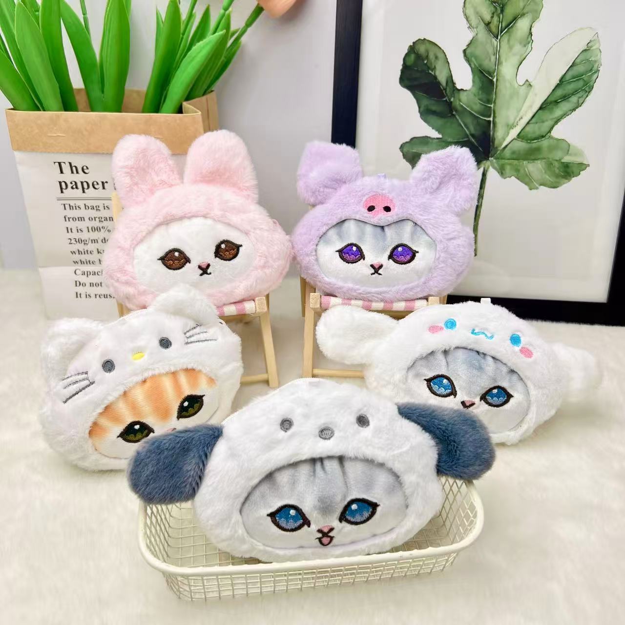 Cartoon Couple Pendant Shark Cat Costume Sanrio Plush Coin Purse Keychain Backpack Accessories Wholesale