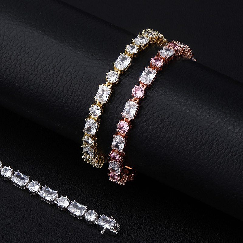 European and American explosive bracelet round and square gradually filled with zircon hip hop 6mm zircon tennis chain bracelet men's and women's jewelry