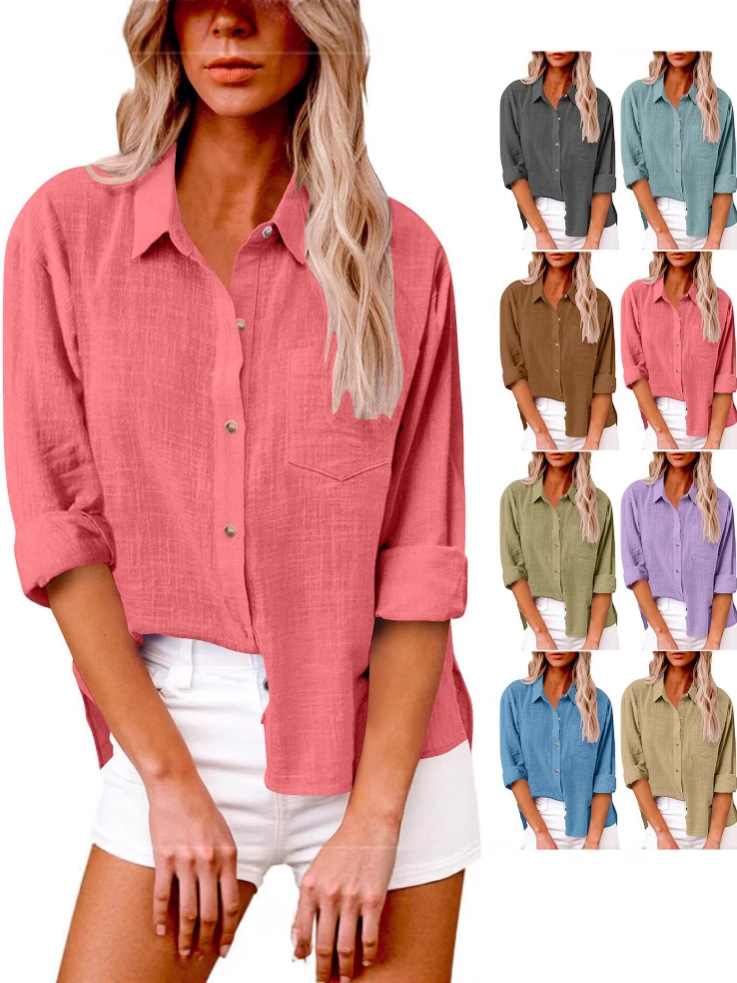 Amazon Aliexpress Cross-Border European and American Style Commuting Women's Casual Loose Long-Sleeved Women's Shirts