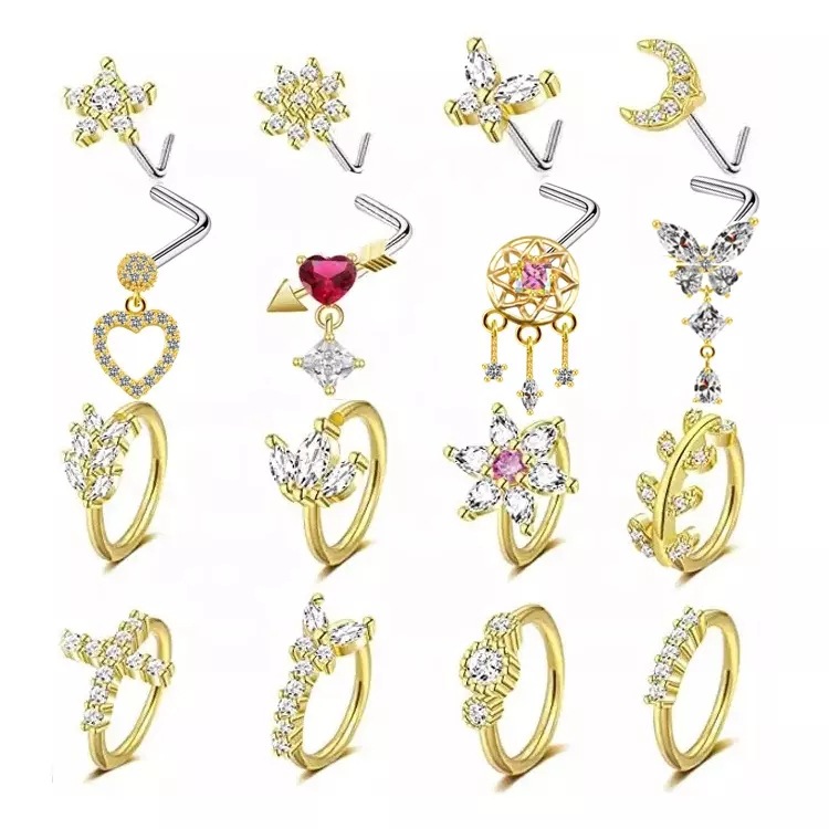 Gaby Europe and the United States cross-border heart-shaped maple leaf moon nose nail nose ring stainless steel nose nail body piercing jewelry