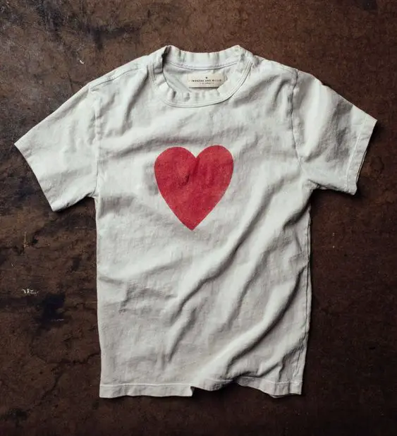 Wang Youbing Studio 220g Breathable Regular Shoulder Version! Retro Nostalgic Heart Simple Design Short Sleeve T-Shirt