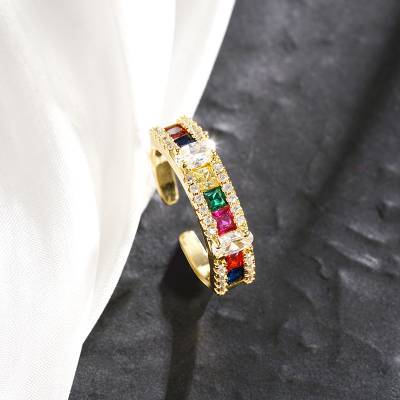 New Gold-Plated 18K Ring with European and American Style, Inlaid with Zircon, Adjustable Open Ring for Women, Niche High-End Cross-Border Jewelry