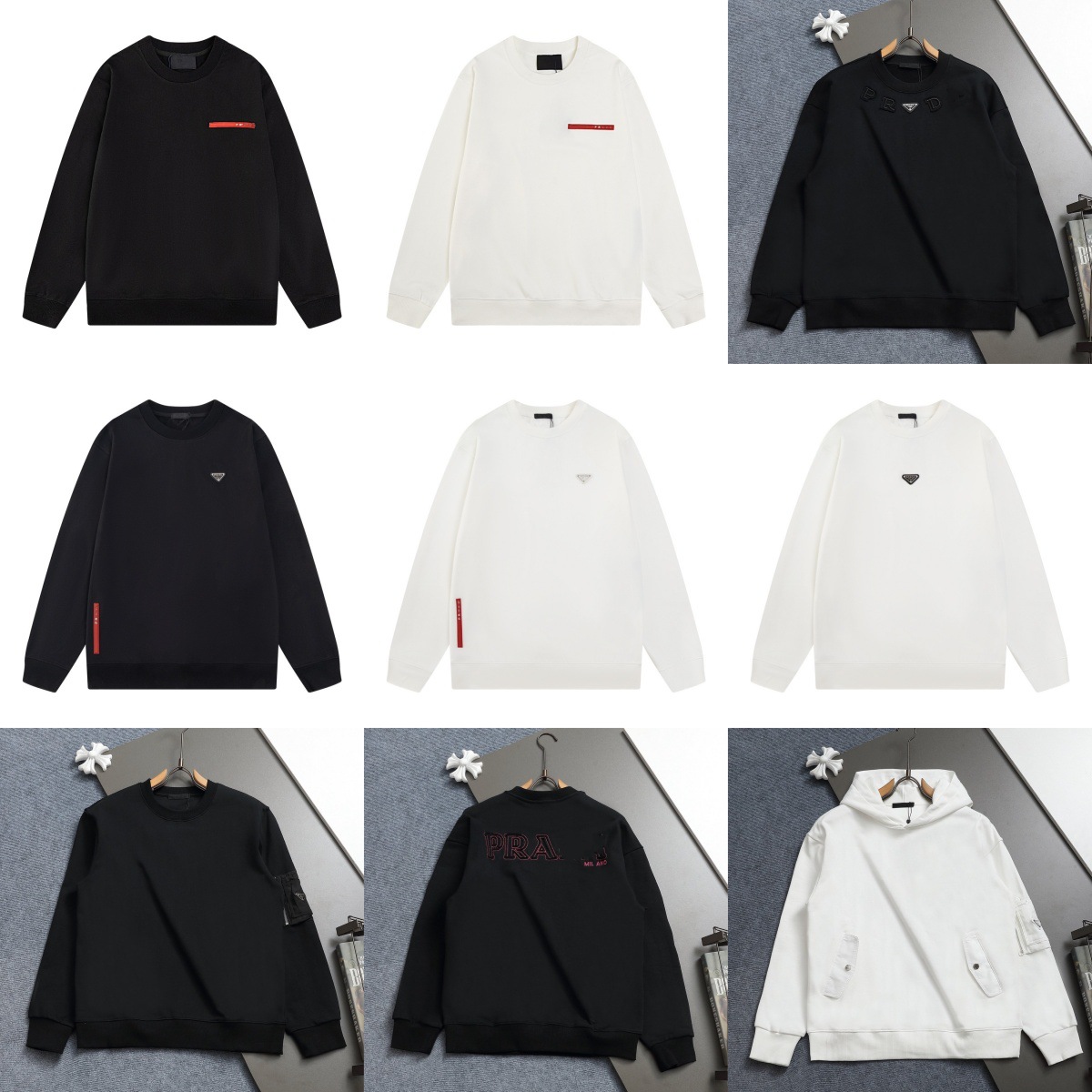 High Version Pujia Pjia 2025 Autum New Metal Triangle Logo Embroider Loose Long-Sleeved Round Neck Sweatshirt