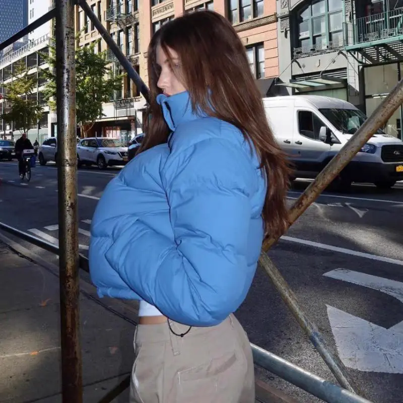 Aritzia tna Blue Puff Down Jacket Ruby Same Style Coat 4-Grid Short Goose Down Jacket Thickened Winter