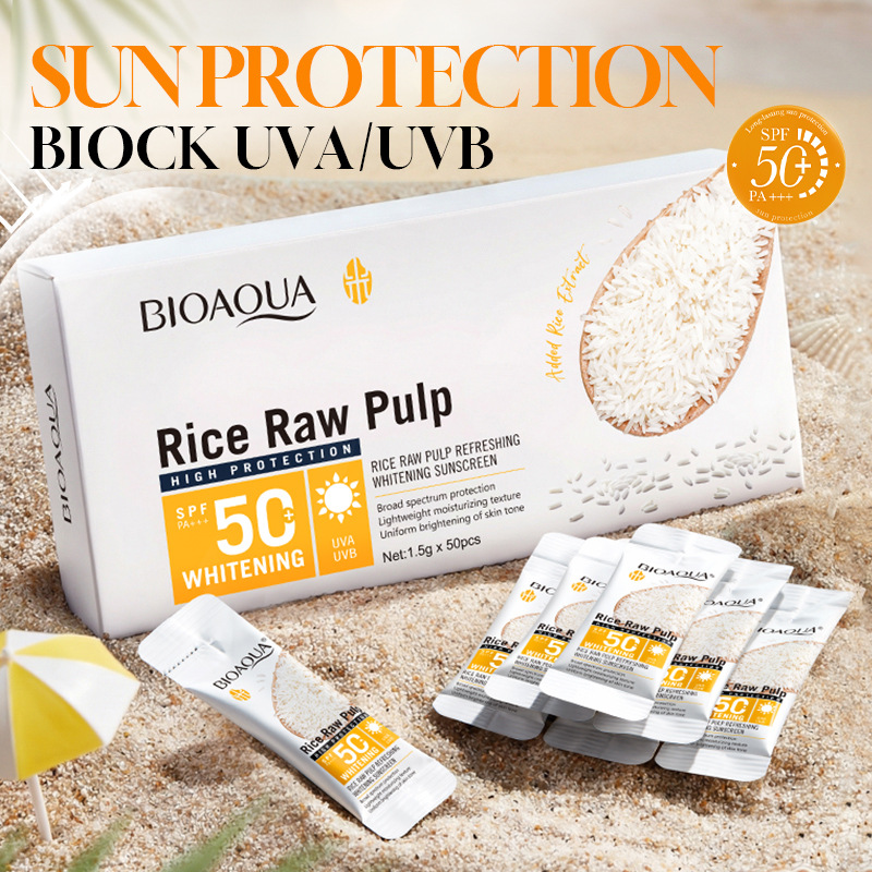 Cross-Border Rice Puree Whitening Sunscreen Cream Bioaoua Refreshing High-Power Sunscreen Lotion Travel Size Foreign Trade Wholesale