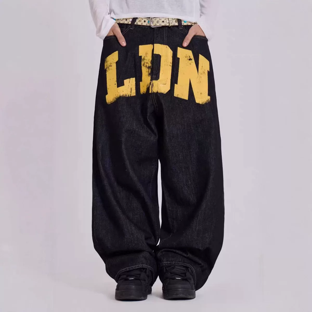 JADED LONDON LDN letter loose wide leg dark tannin casual jeans