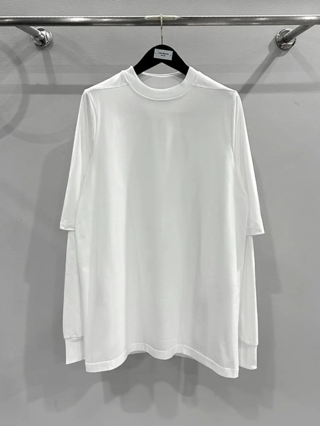 Ro Style Dark Spring and Autumn New Round Neck Casual Simple Knitted Fake Two-Piece Long-Sleeve Double-Layer Spliced Loose T-Shirt