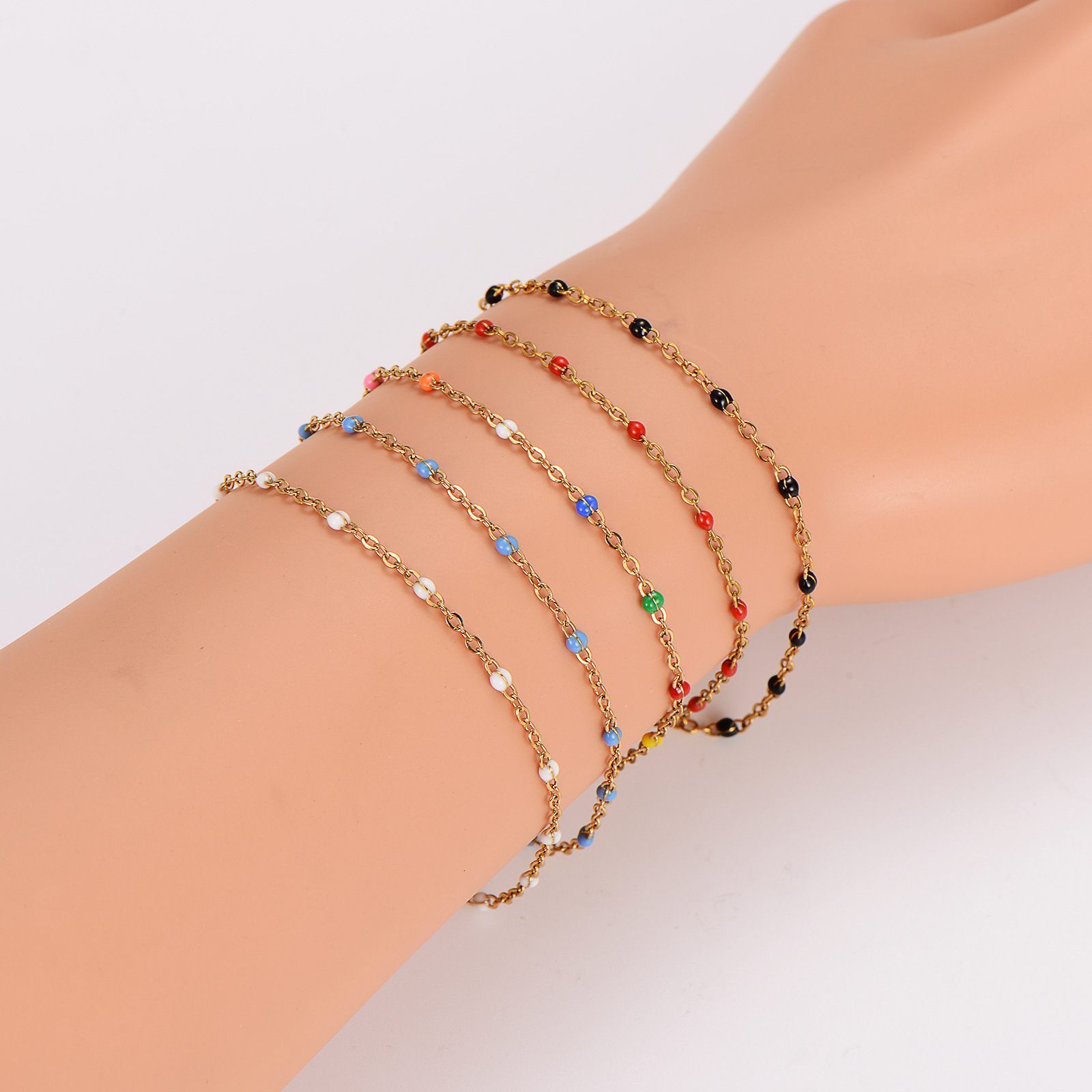 AML Stainless Steel Women's Colored Beads Dropping Oil Footlink Cross Chain Gold DIY Creative Footlink